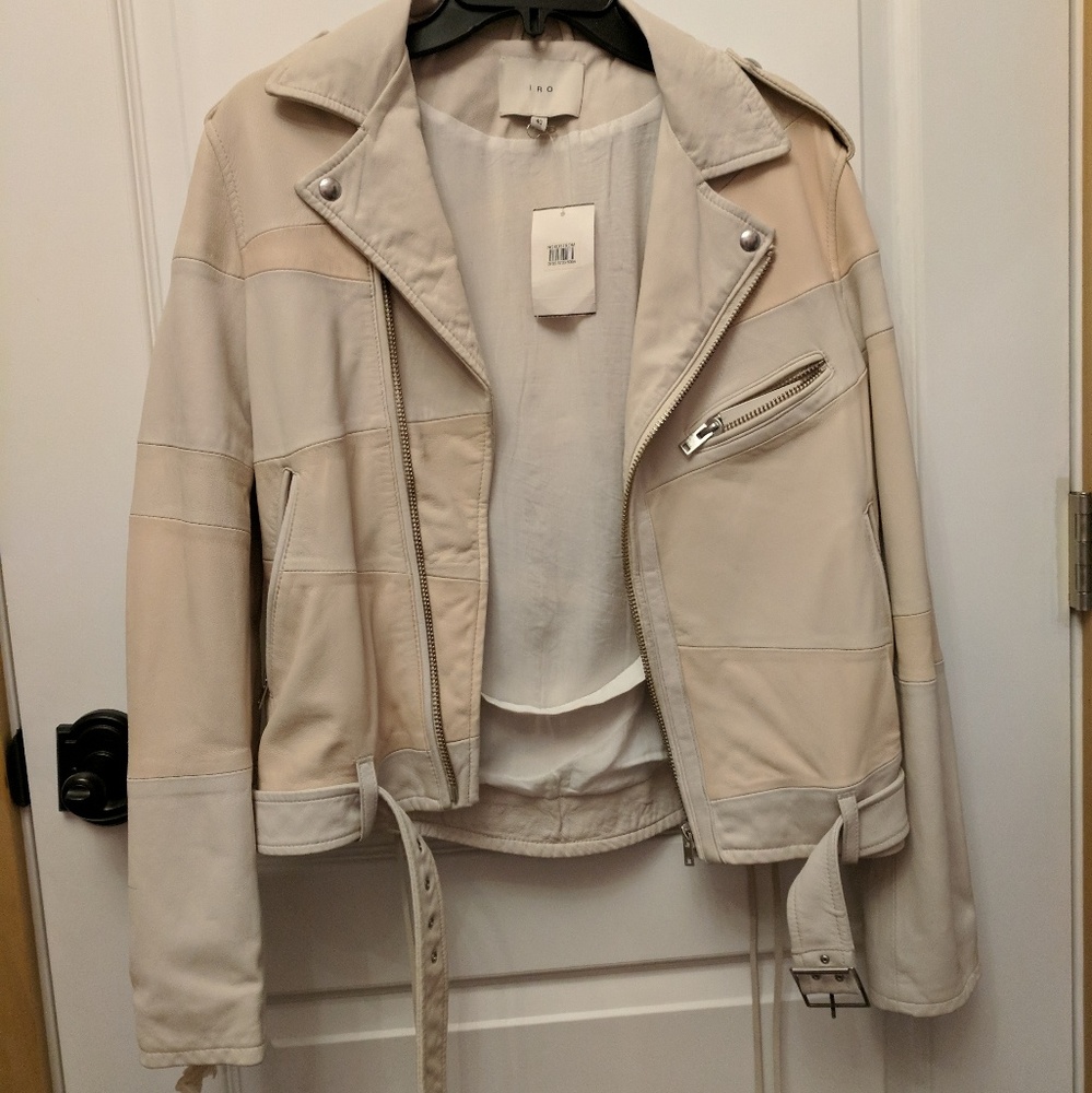 NWT IRO Witney White Patchwork Leather Jacket 40 - Picture 2 of 8